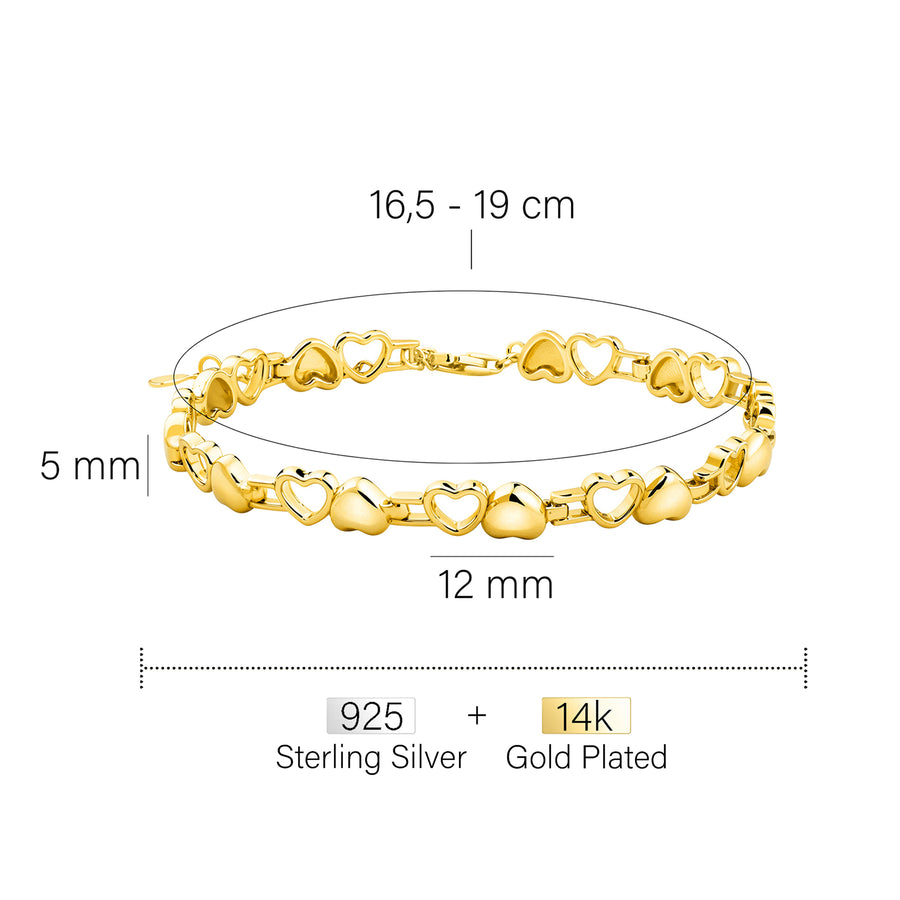 Maßenansicht von Doppeltes Herz Armband in 925 Silber von Sofia Milani - B0366