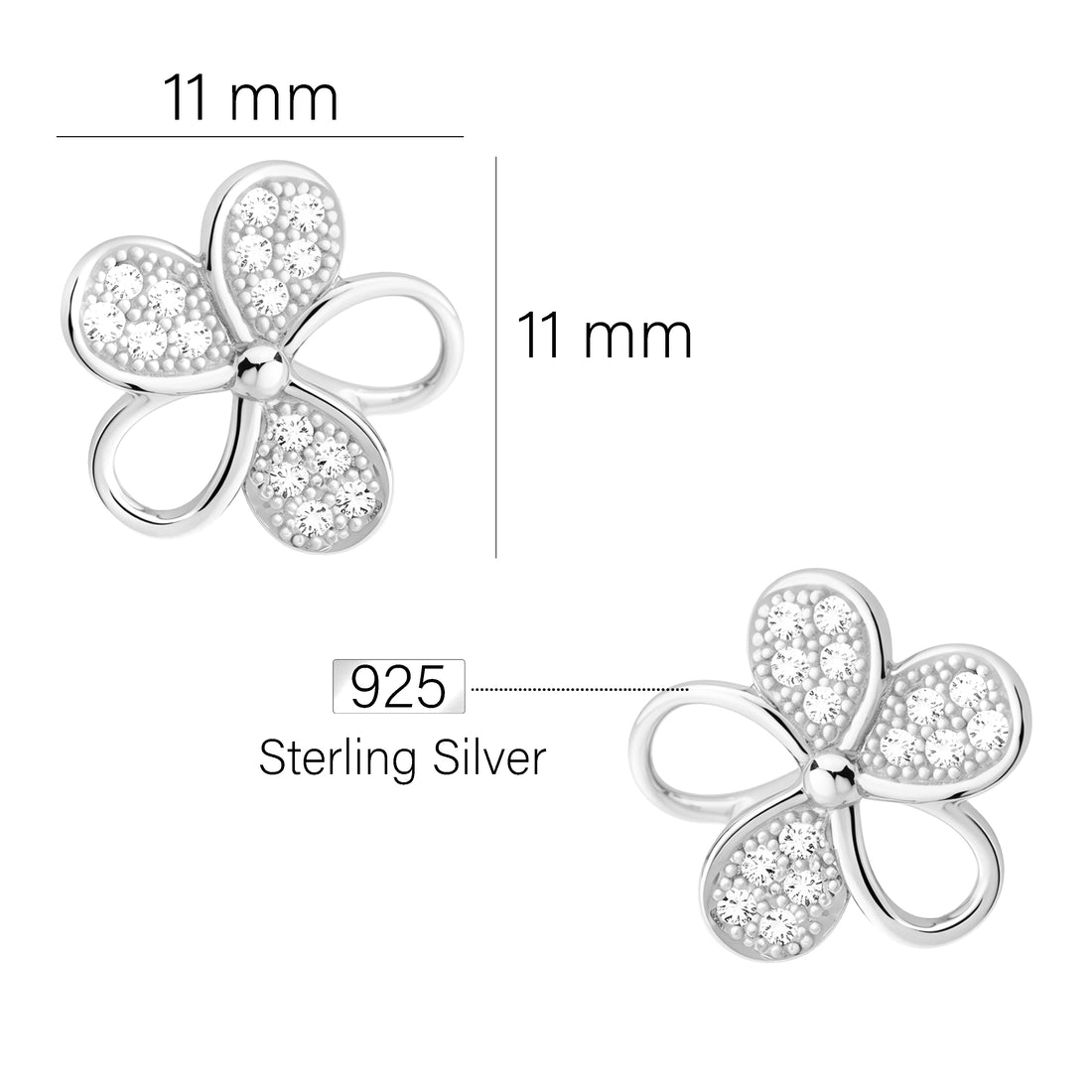 Maßenansicht von Blumen Ohrstecker in 925 Silber von Sofia Milani - E0036