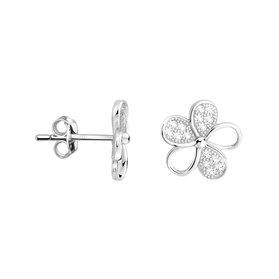 Haupt- und Seitenansicht von Blumen Ohrstecker in 925 Silber von Sofia Milani - E0036