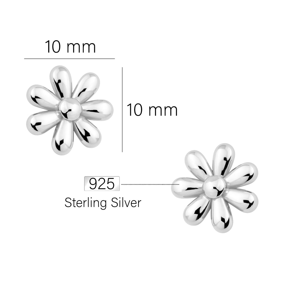 Maßenansicht von Blumen Ohrstecker in 925 Silber von Sofia Milani - E0053