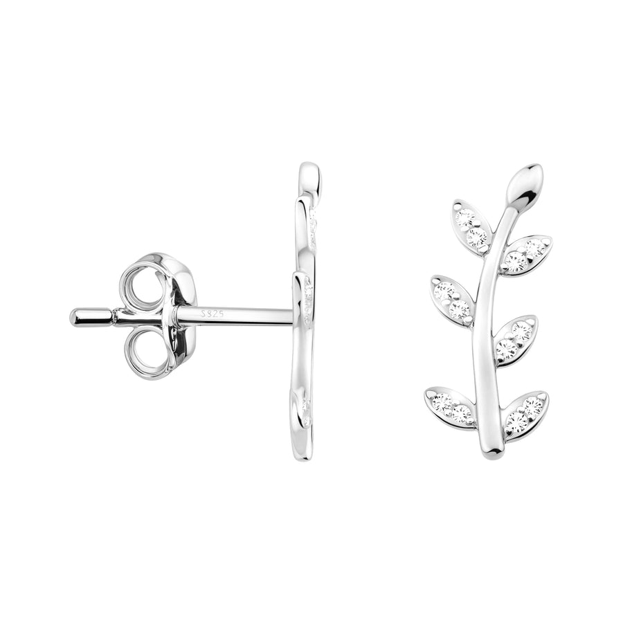 Haupt- und Seitenansicht von Blatt Ohrstecker in 925 Silber von Sofia Milani - E0201