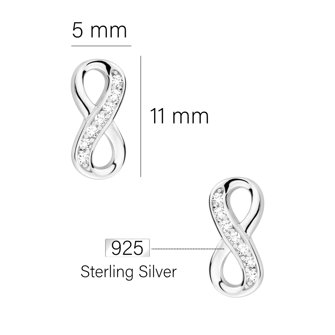 Maßenansicht von Unendlich Infinity Ohrstecker in 925 Silber von Sofia Milani - E0285