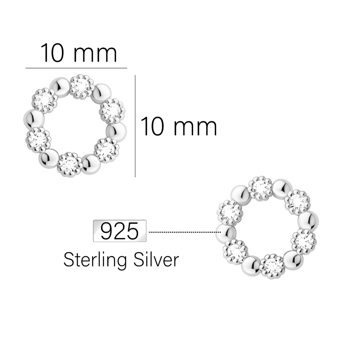Maßenansicht von Kreis Ohrstecker in 925 Silber von Sofia Milani - E0308