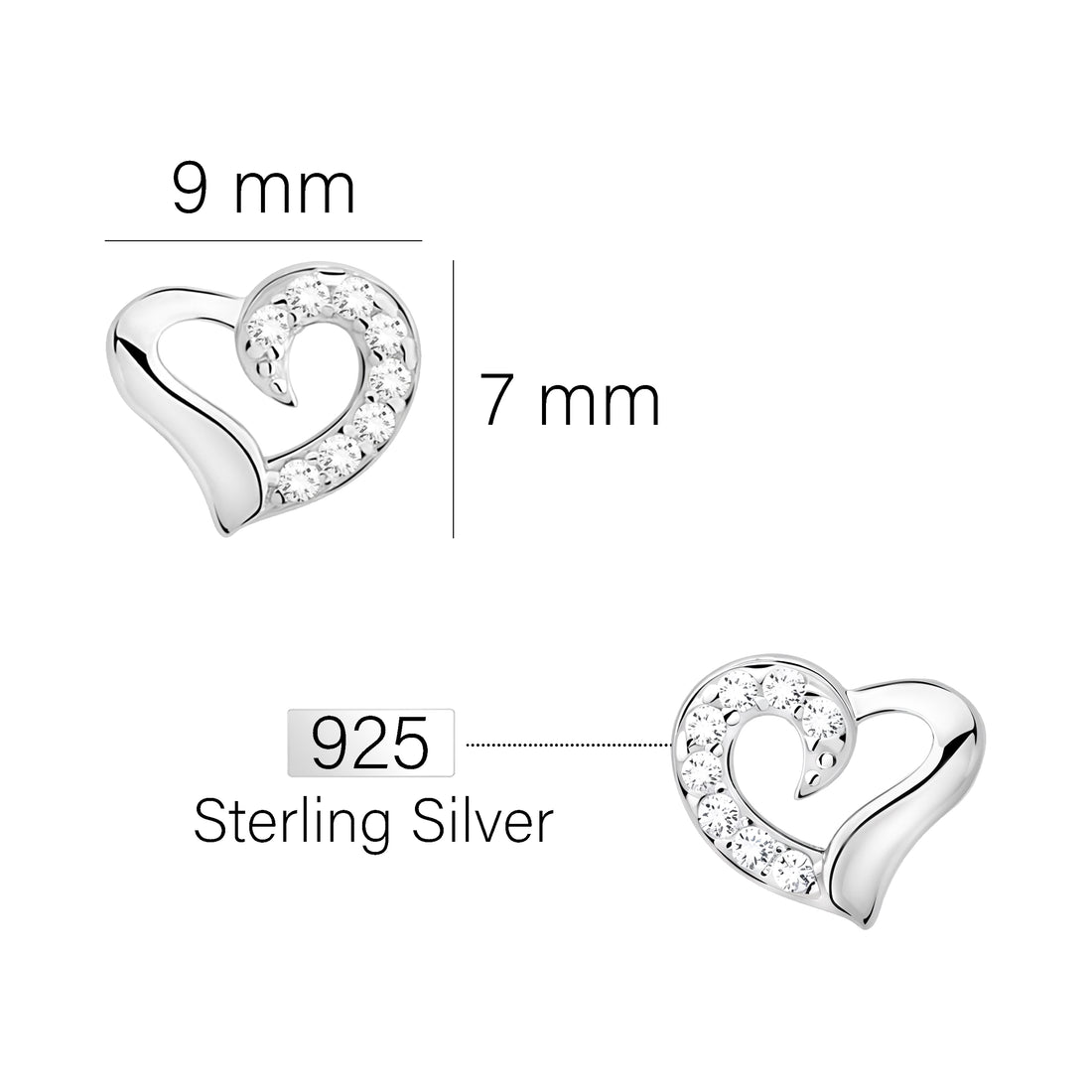 Herz Ohrstecker in 925 Silber