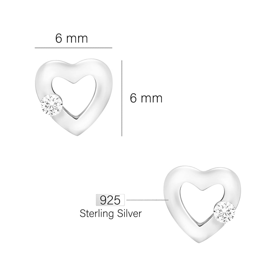 Maßenansicht von Herz Ohrstecker in 925 Silber von Sofia Milani - E0356