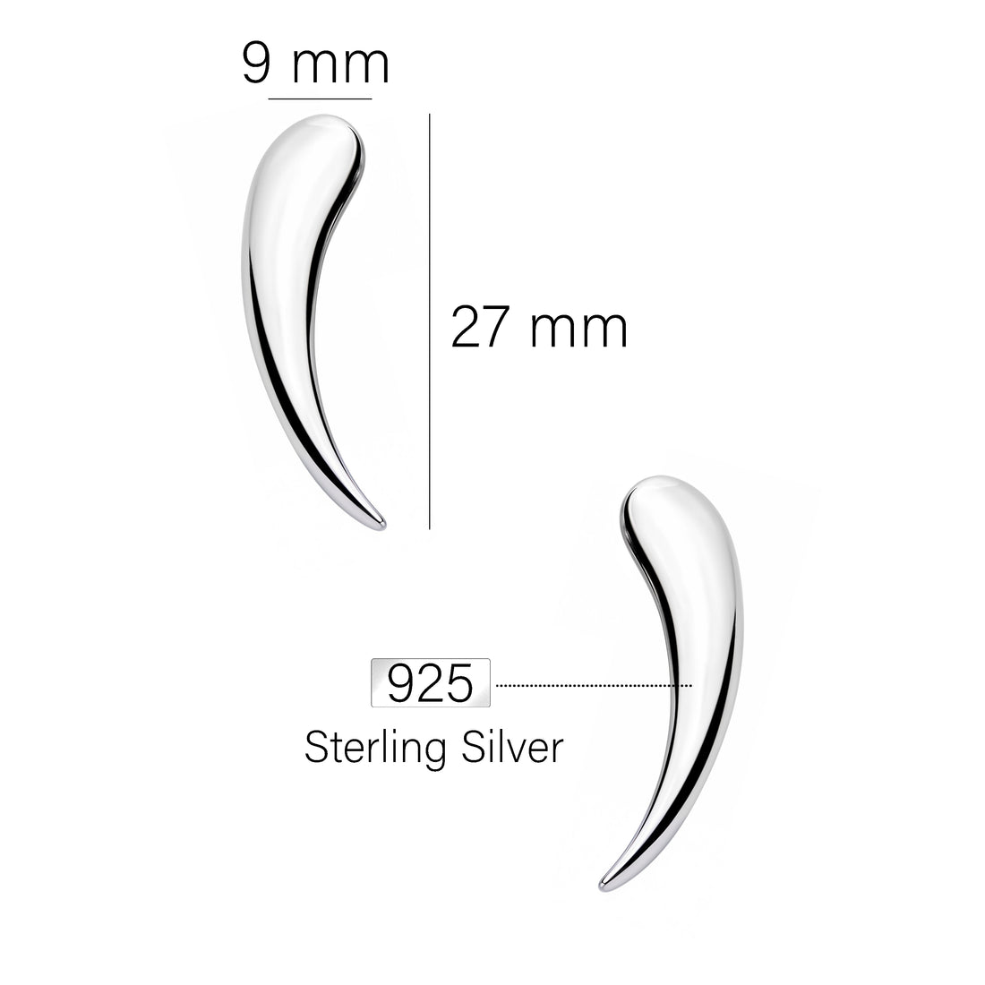 Gebogen Ohrklemme in 925 Silber