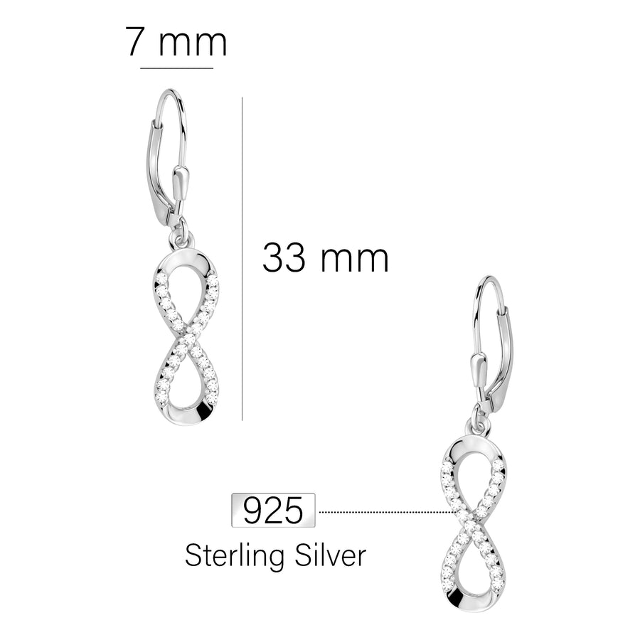 Maßenansicht von Unendlich Infinity Ohrhänger in 925 Silber von Sofia Milani - E0460