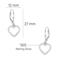Maßenansicht von Herz Ohrhänger in 925 Silber von Sofia Milani - E0463