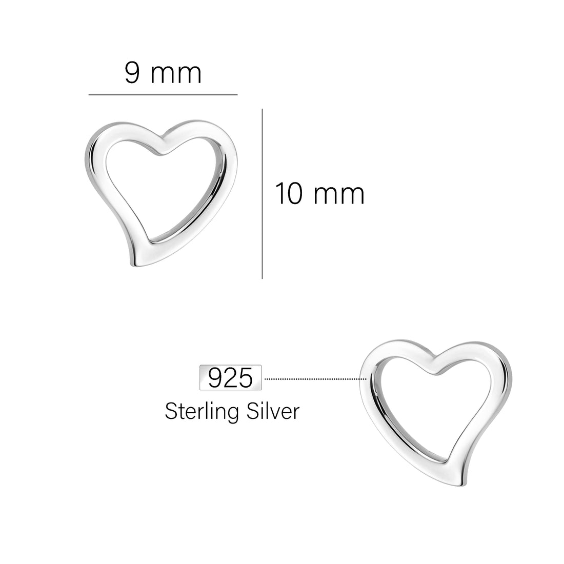 Maßenansicht von Herz Ohrstecker in 925 Silber von Sofia Milani - E0484