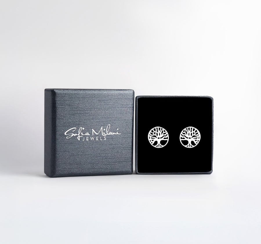 Boxansicht von Baum Ohrstecker in 925 Silber von Sofia Milani - E0486