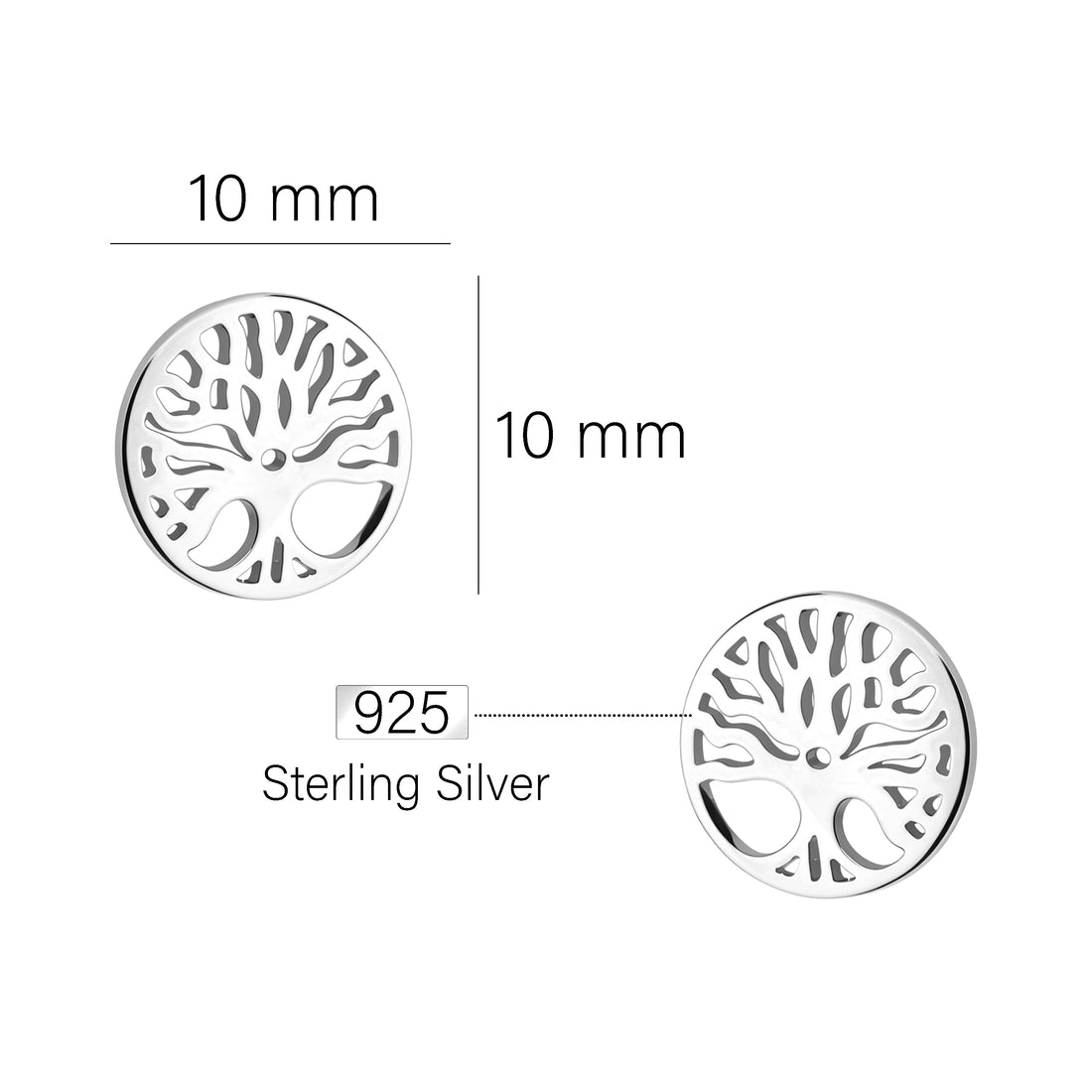 Maßenansicht von Baum Ohrstecker in 925 Silber von Sofia Milani - E0486