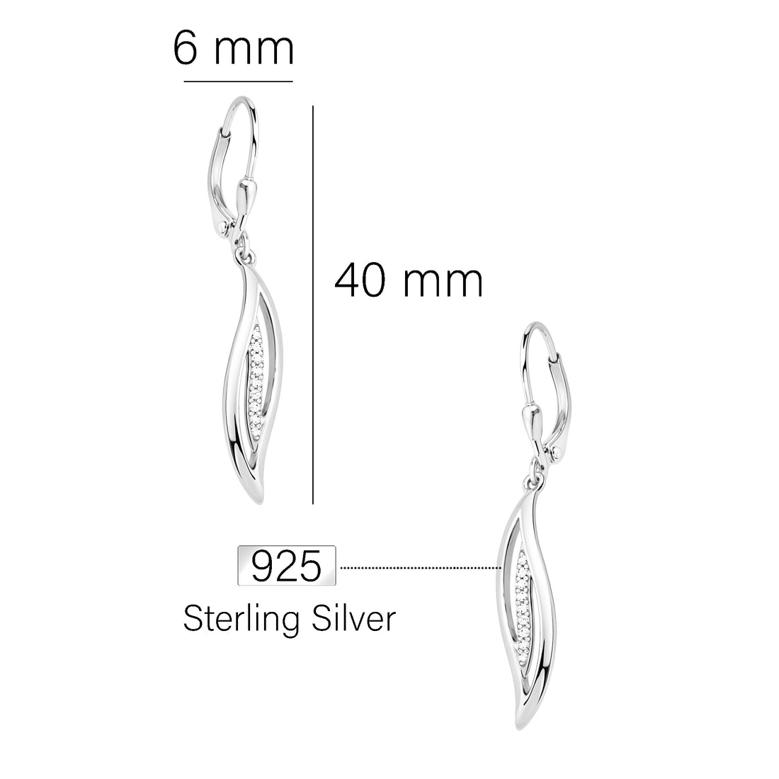 Maßenansicht von Gebogen Ohrhänger in 925 Silber von Sofia Milani - E0493