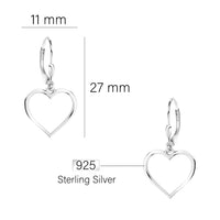 Maßenansicht von Herz Ohrhänger in 925 Silber von Sofia Milani - E0504