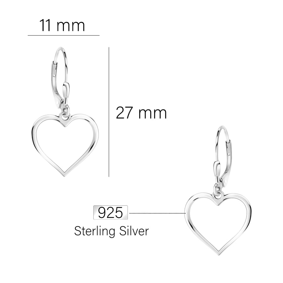 Maßenansicht von Herz Ohrhänger in 925 Silber von Sofia Milani - E0504