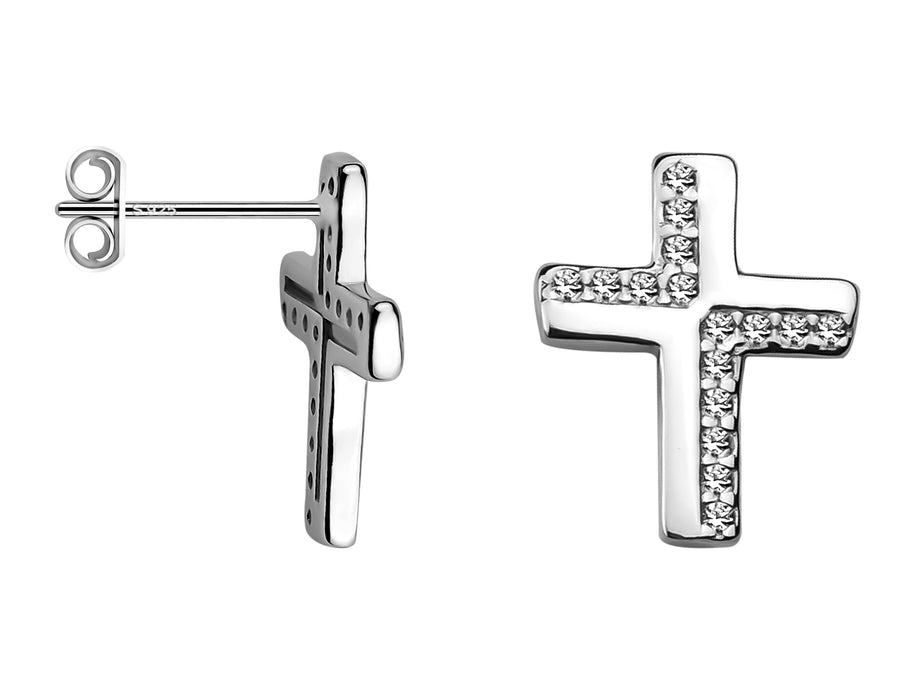 Kreuz Ohrstecker in 925 Silber