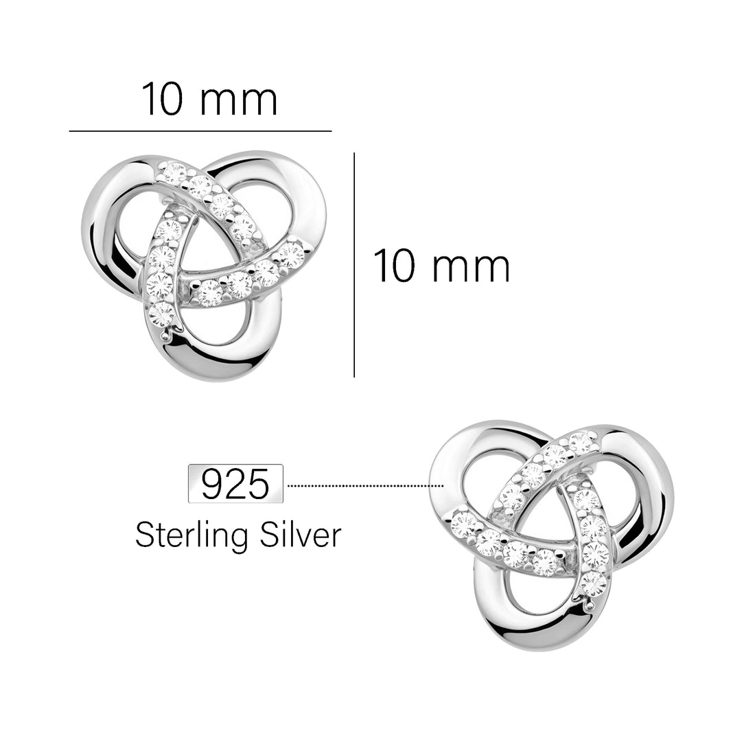 Maßenansicht von Knoten Ohrstecker in 925 Silber von Sofia Milani - E0569