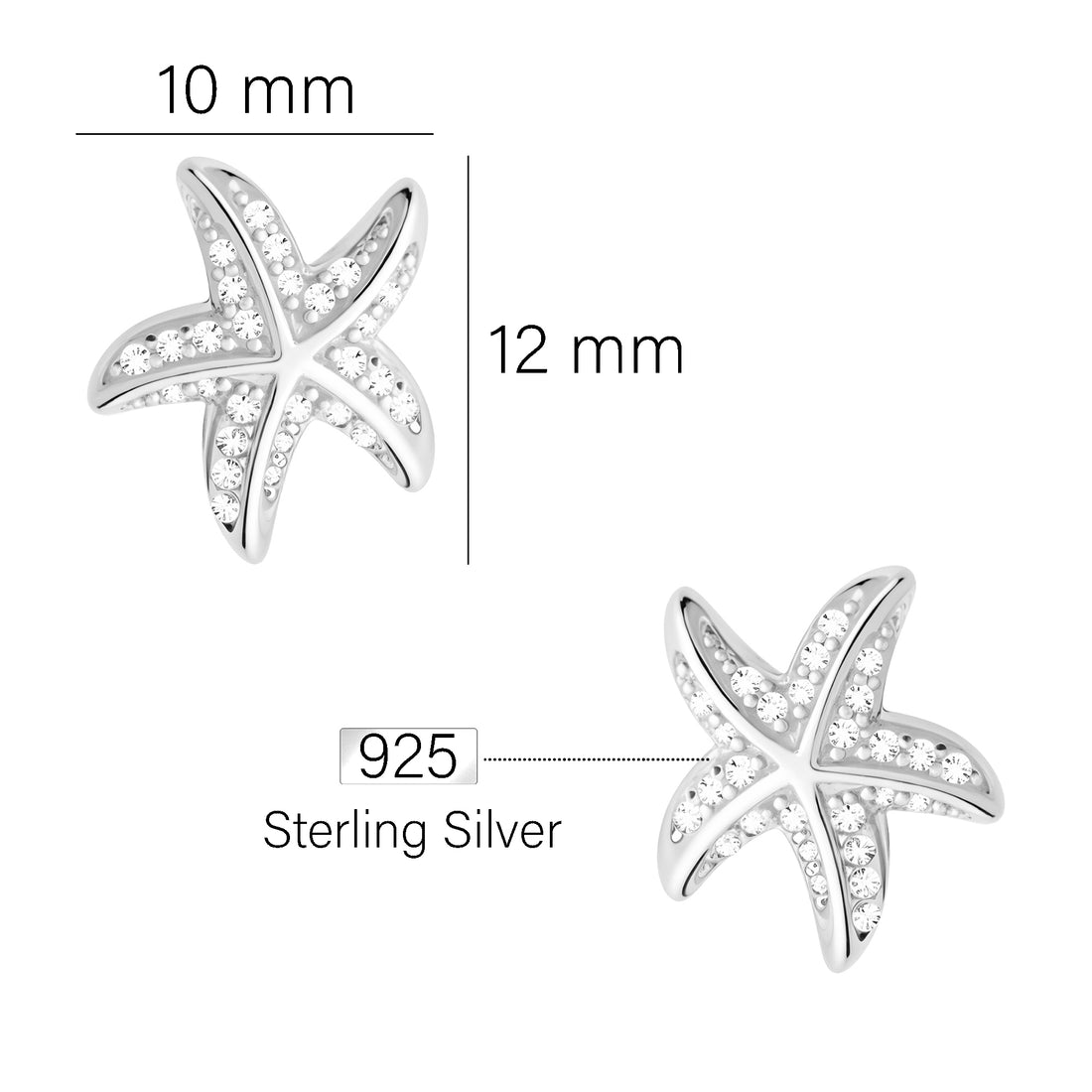 Maßenansicht von Stern Ohrstecker in 925 Silber von Sofia Milani - E0575