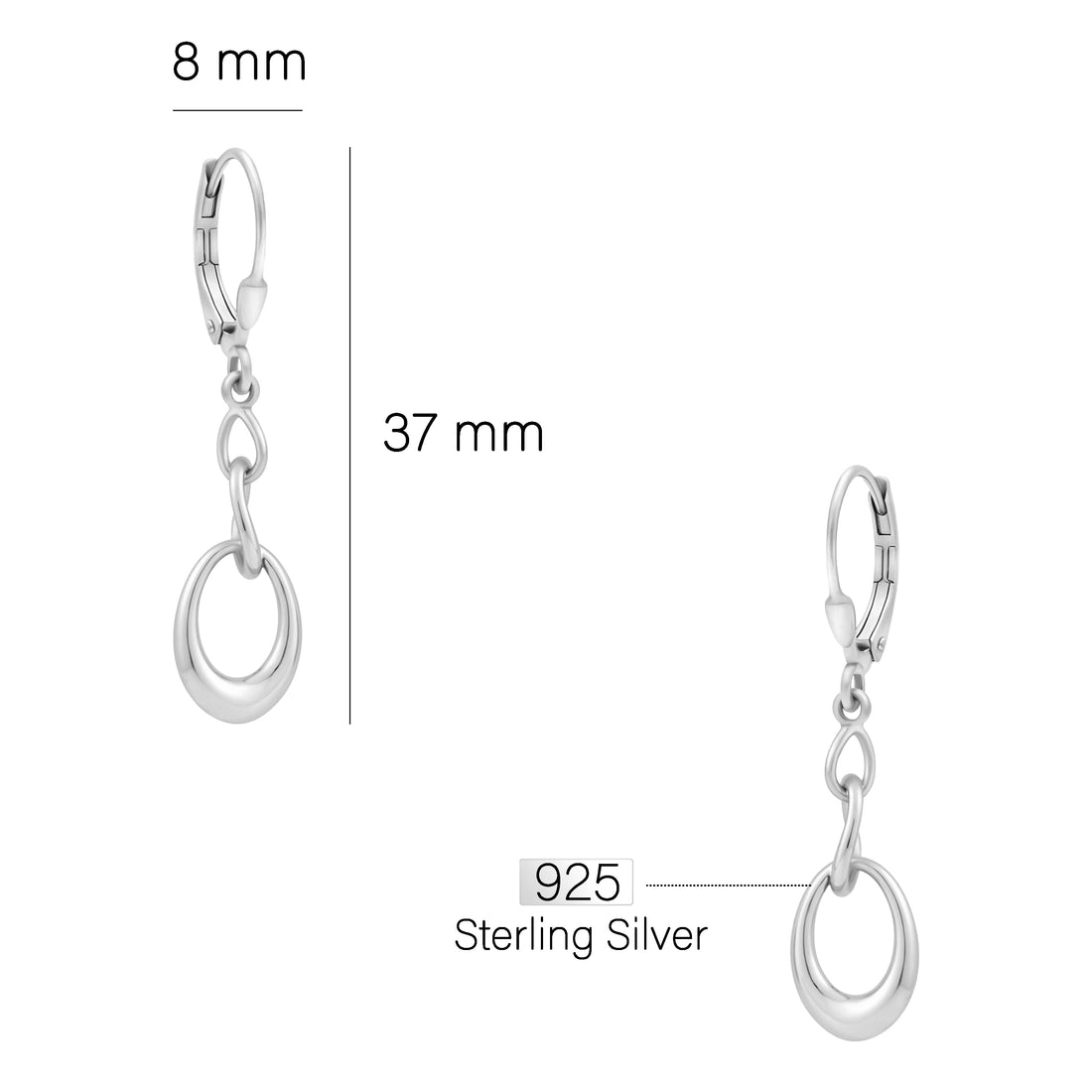 Maßenansicht von Oval Ohrhänger in 925 Silber von Sofia Milani - E0582