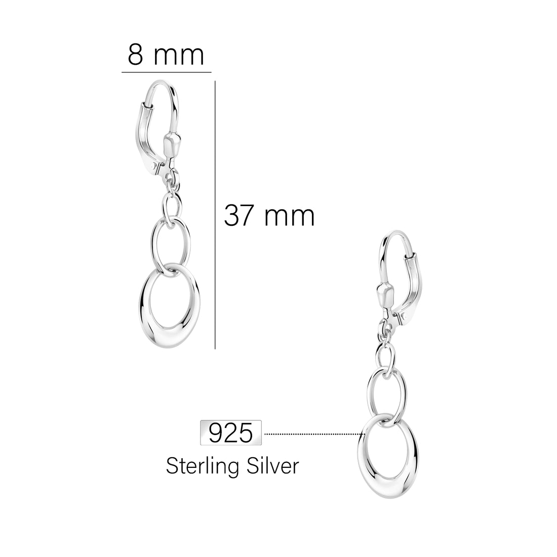 Maßenansicht von Oval Ohrhänger in 925 Silber von Sofia Milani - E0582
