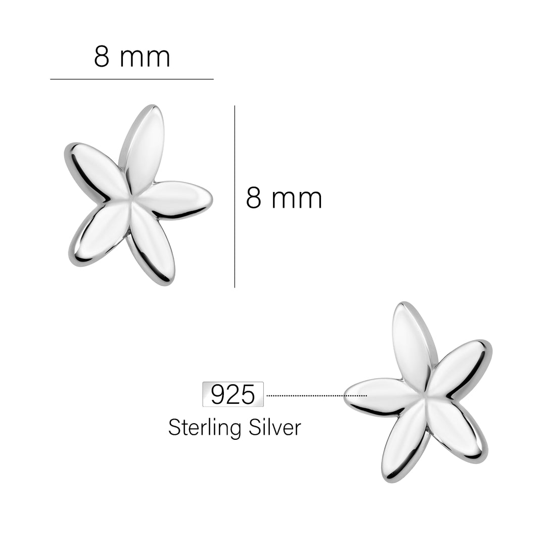 Maßenansicht von Blumen Ohrstecker in 925 Silber von Sofia Milani - E0618
