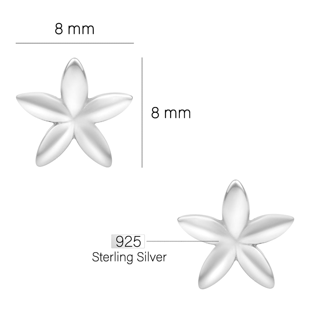Maßenansicht von Blumen Ohrstecker in 925 Silber von Sofia Milani - E0618