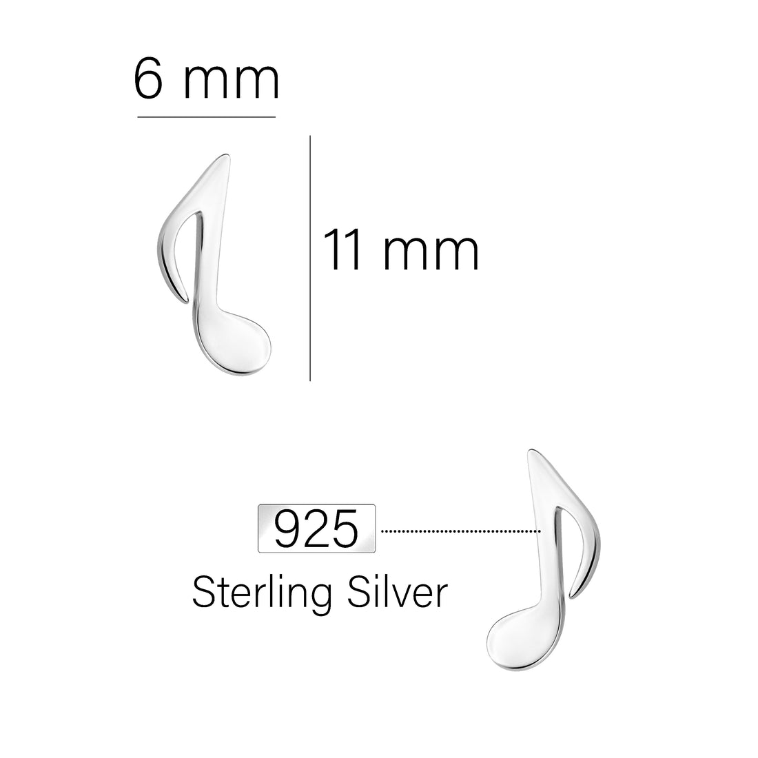 Maßenansicht von Musik Ohrstecker in 925 Silber von Sofia Milani - E0673