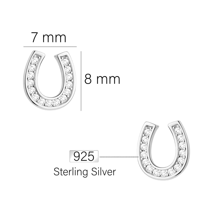 Maßenansicht von Hufeisen Ohrstecker in 925 Silber von Sofia Milani - E0728