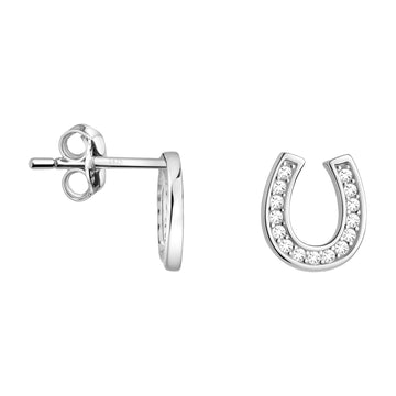 Haupt- und Seitenansicht von Hufeisen Ohrstecker in 925 Silber von Sofia Milani - E0728