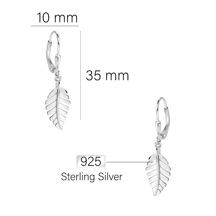 Maßenansicht von Blatt Ohrhänger in 925 Silber von Sofia Milani - E0729