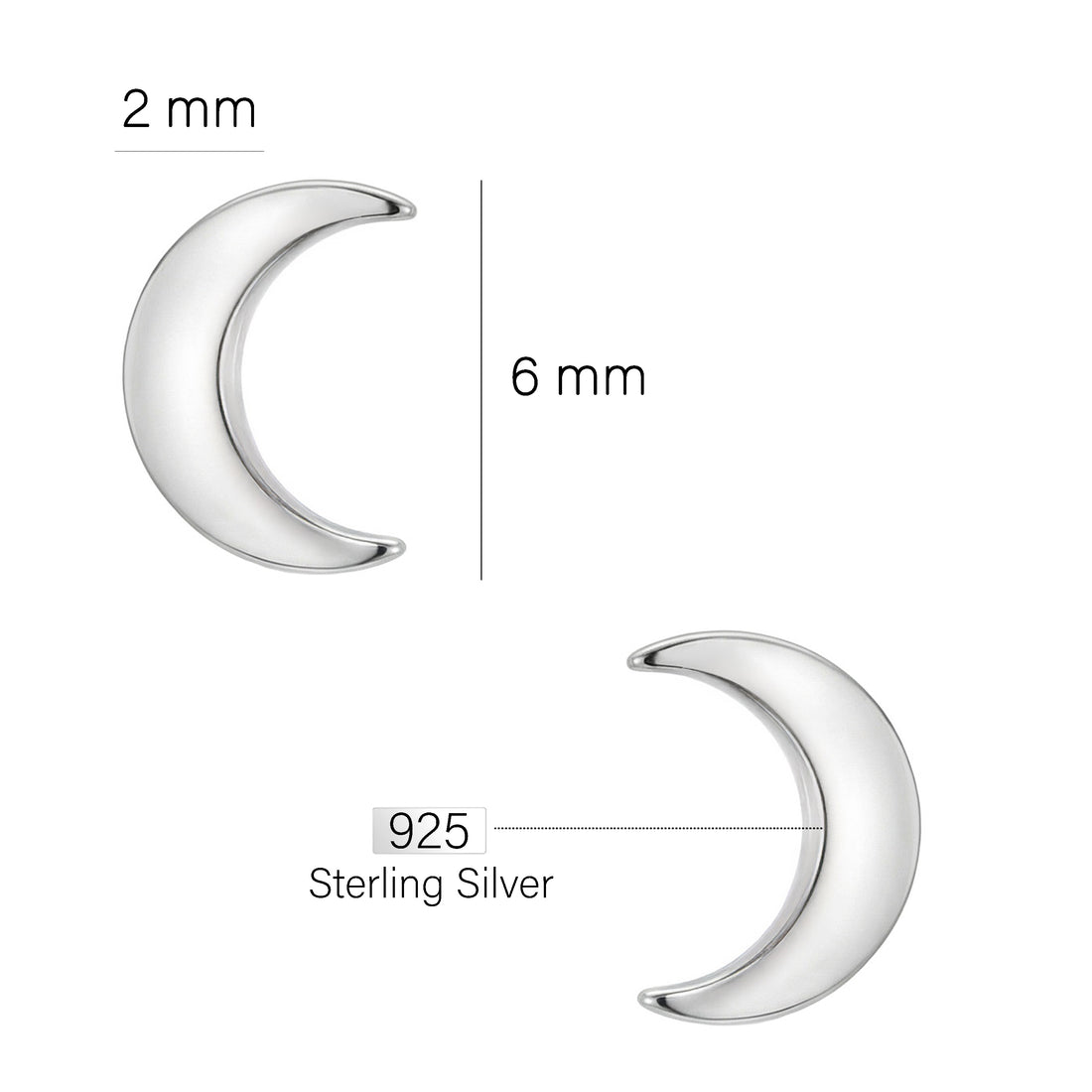 Mond Ohrstecker in 925 Silber