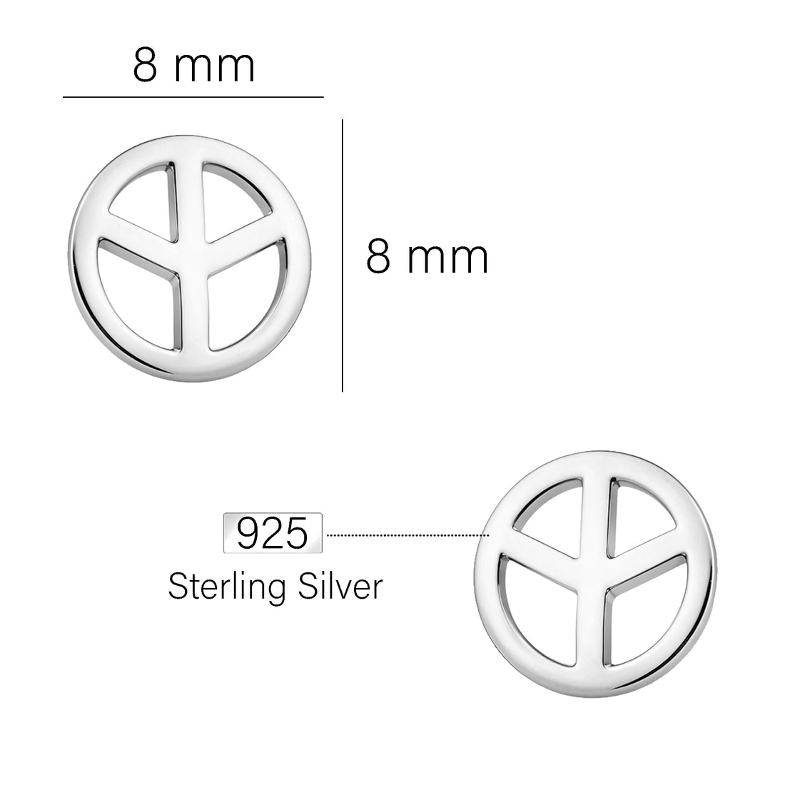 Maßenansicht von Peace Ohrstecker in 925 Silber von Sofia Milani - E0756