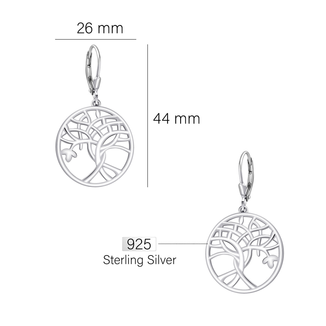 Baum Ohrhänger in 925 Silber