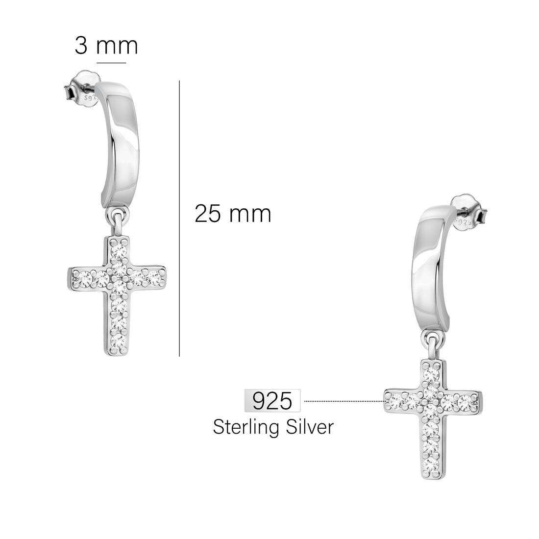 Kreuz Creolen in 925 Silber