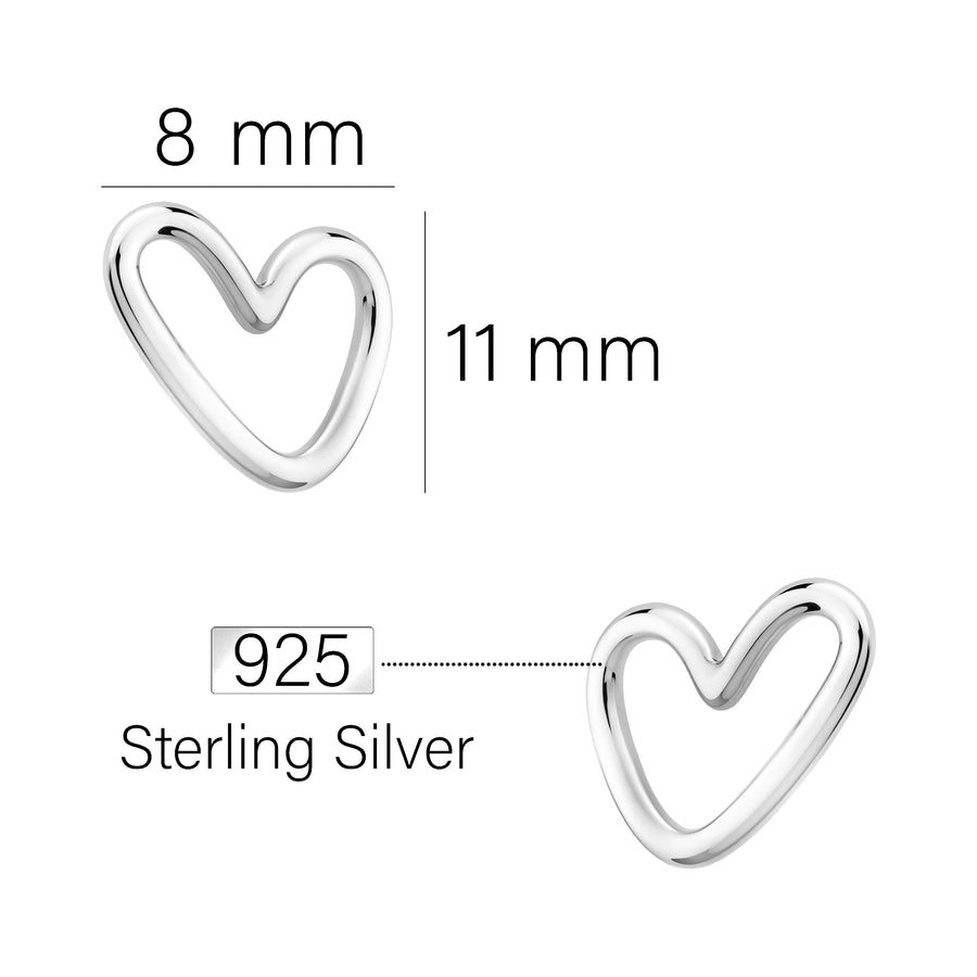 Maßenansicht von Herz Ohrstecker in 925 Silber von Sofia Milani - E0816