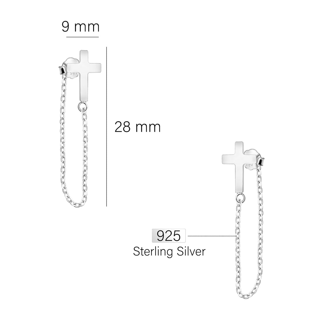 Kreuz Ohrhänger in 925 Silber