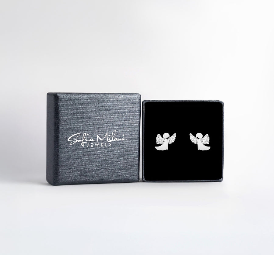 Boxansicht von Engel Ohrstecker in 925 Silber von Sofia Milani - E0830