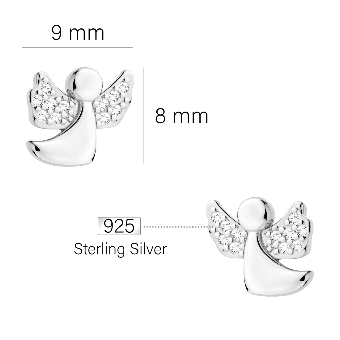 Maßenansicht von Engel Ohrstecker in 925 Silber von Sofia Milani - E0830
