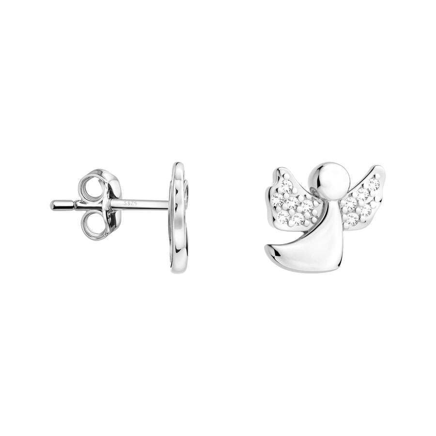 Haupt- und Seitenansicht von Engel Ohrstecker in 925 Silber von Sofia Milani - E0830
