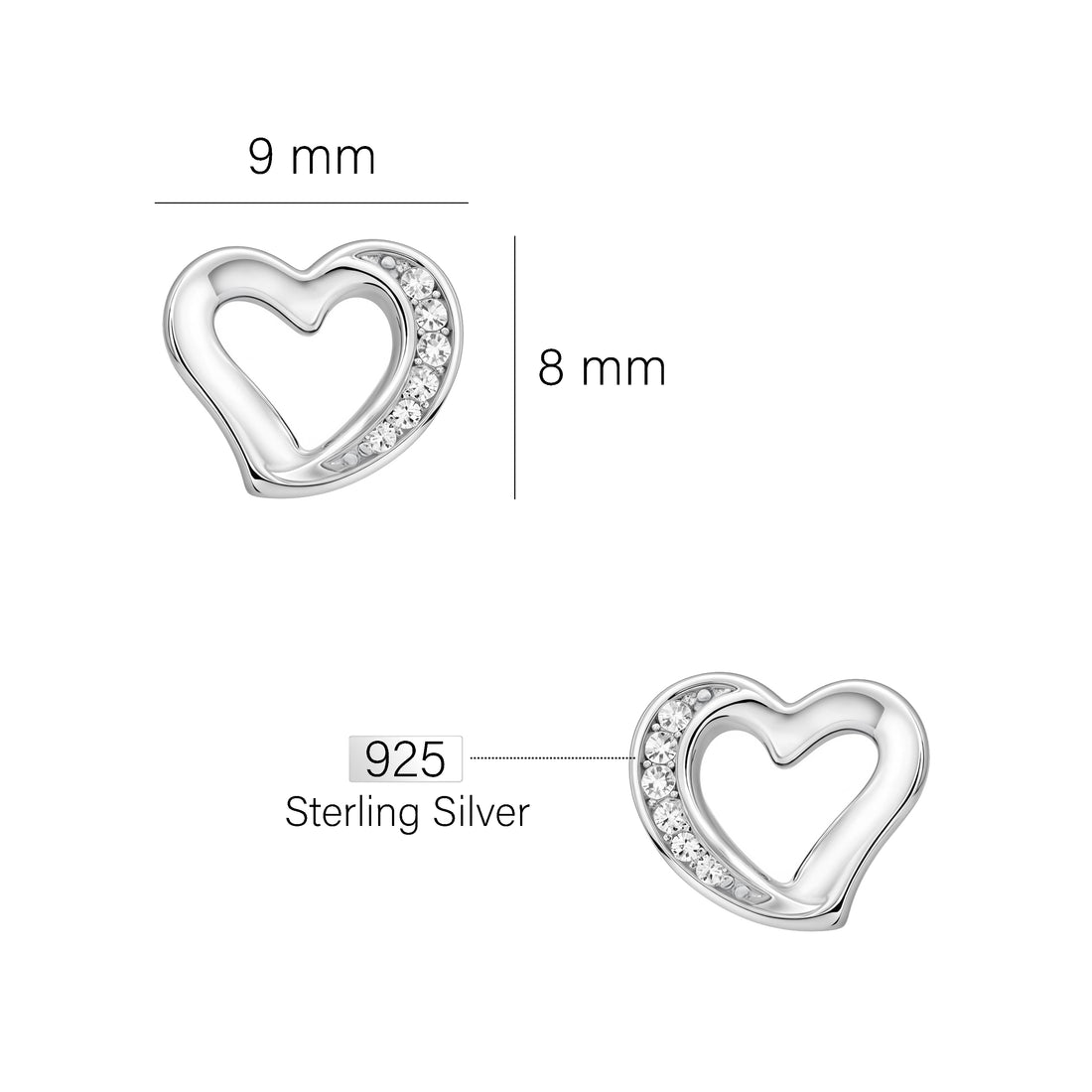 Herz Ohrstecker in 925 Silber