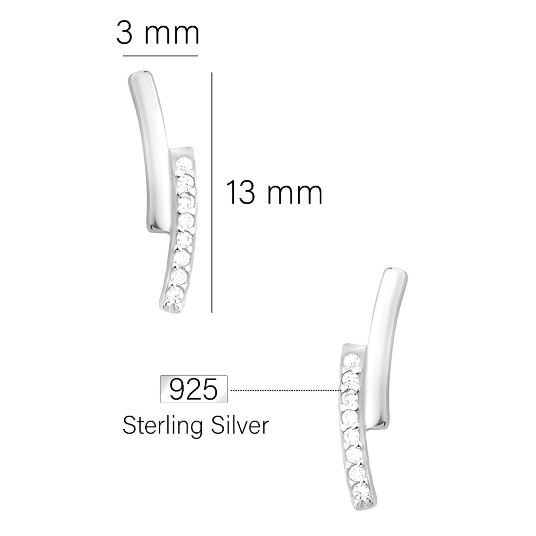Maßenansicht von Gebogen Ohrstecker in 925 Silber von Sofia Milani - E0864