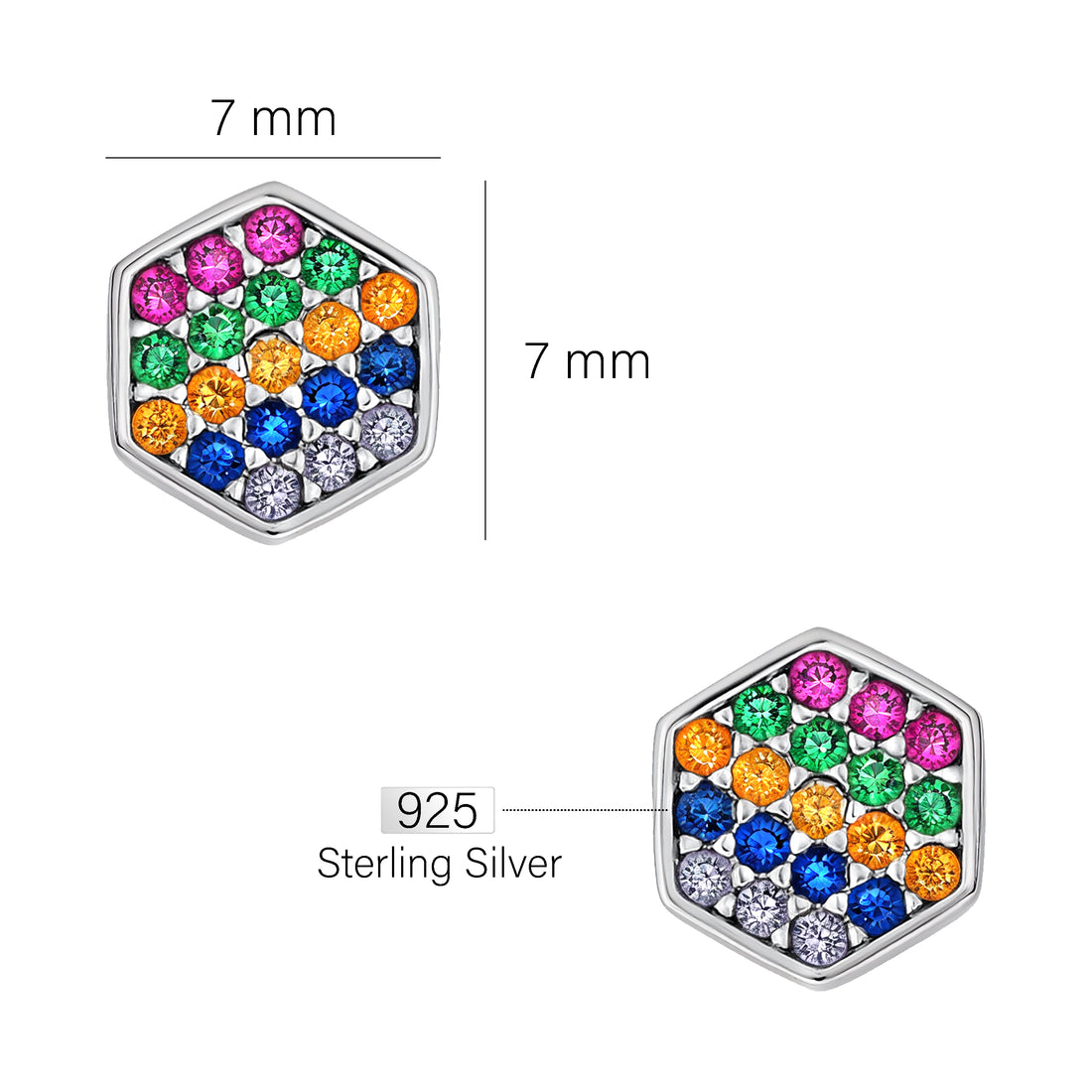 Hexagon Ohrstecker in 925 Silber