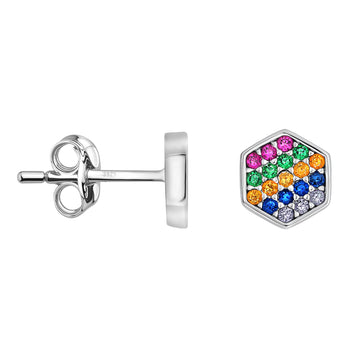 Hexagon Ohrstecker in 925 Silber