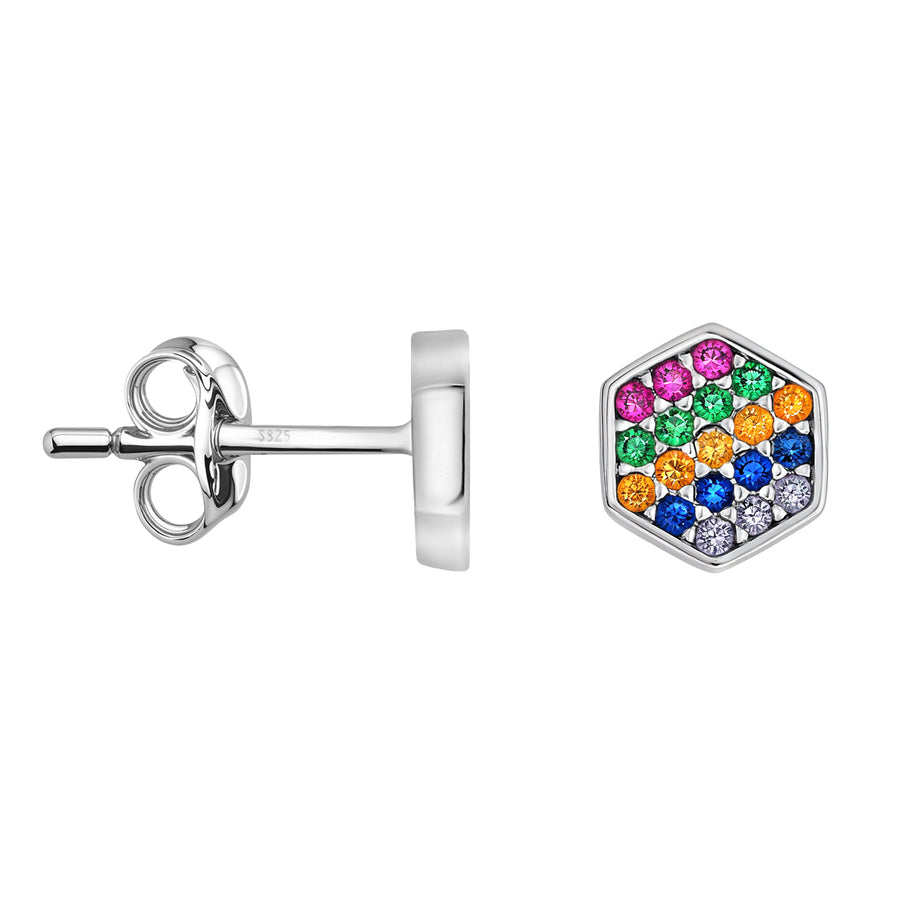 Hexagon Ohrstecker in 925 Silber