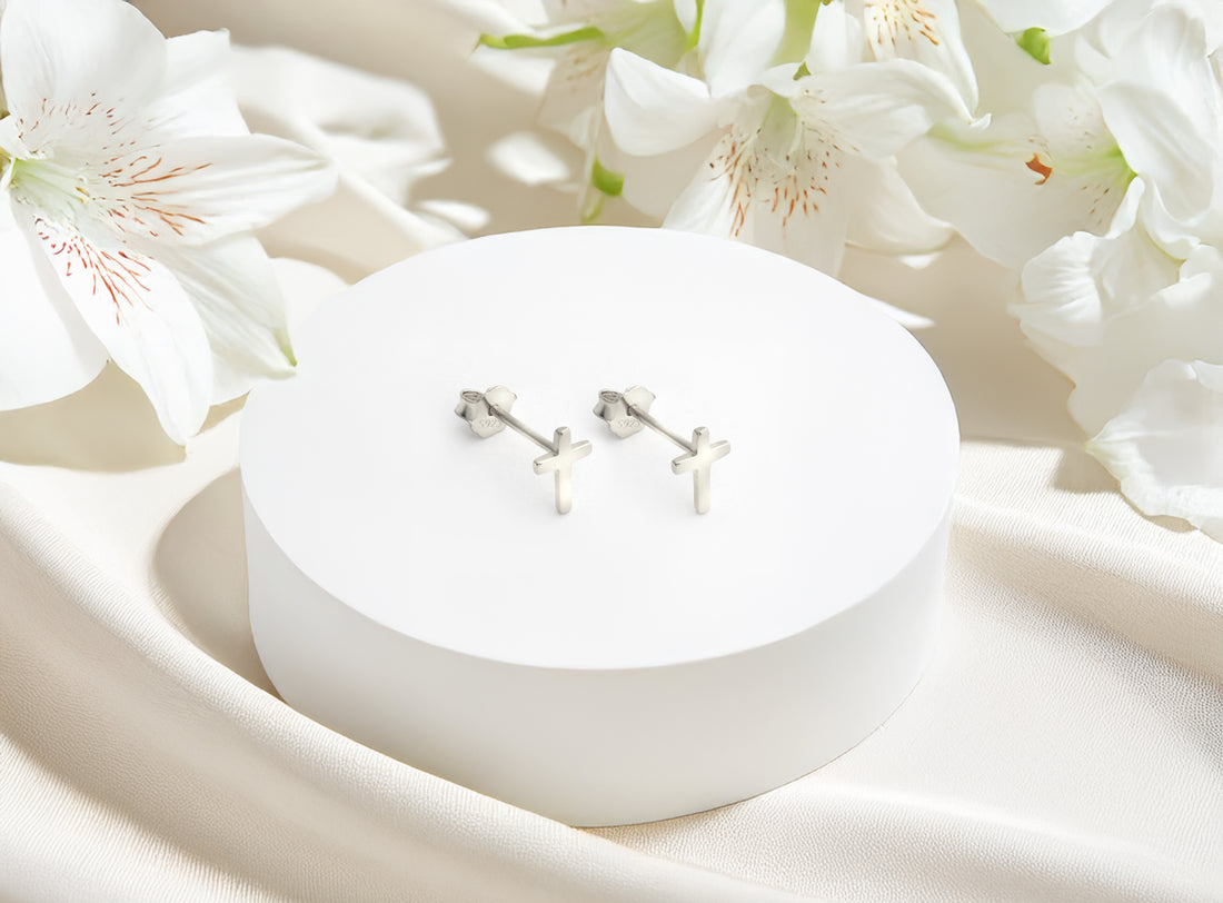 Kreuz Ohrstecker in 925 Silber