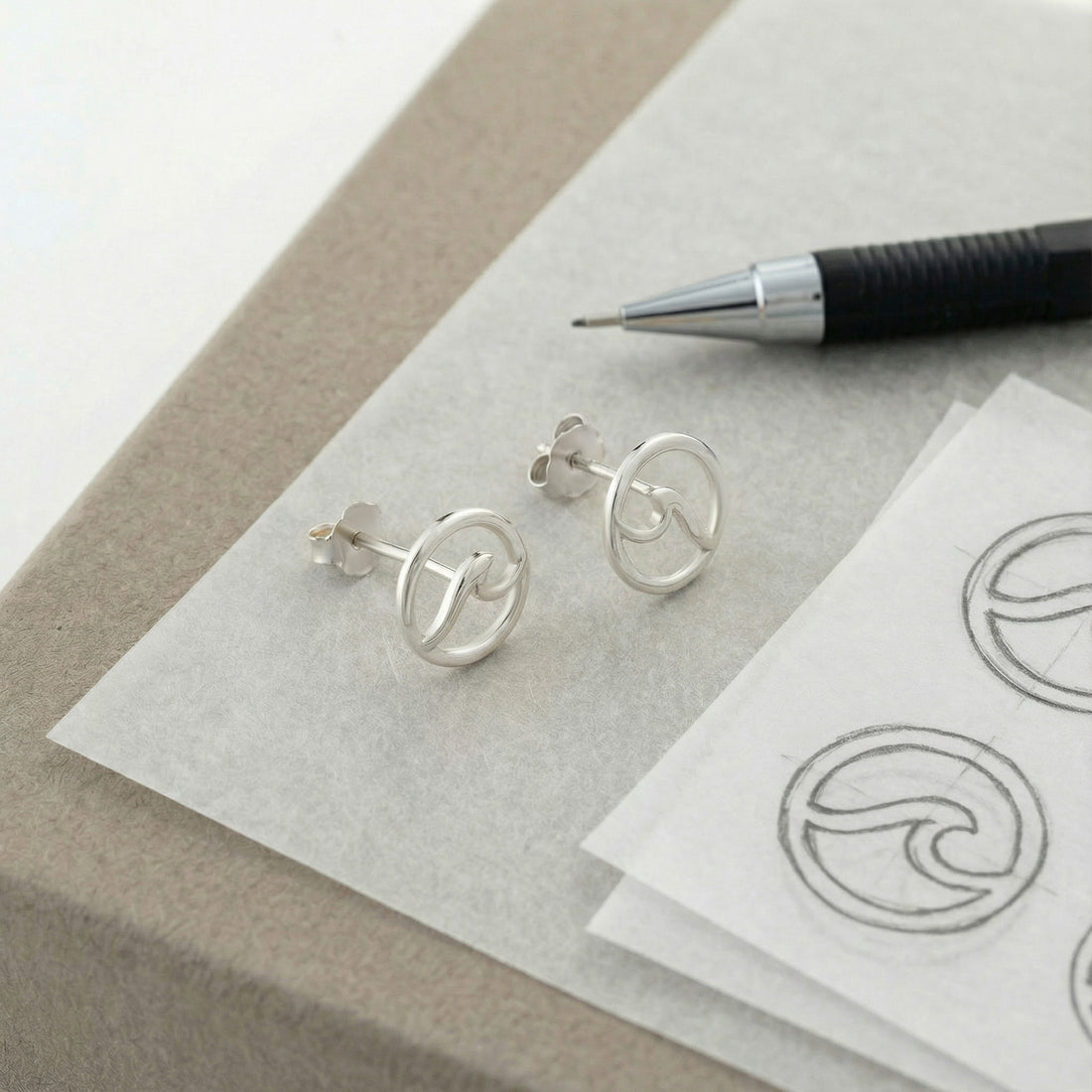 Welle Ohrstecker in 925 Silber