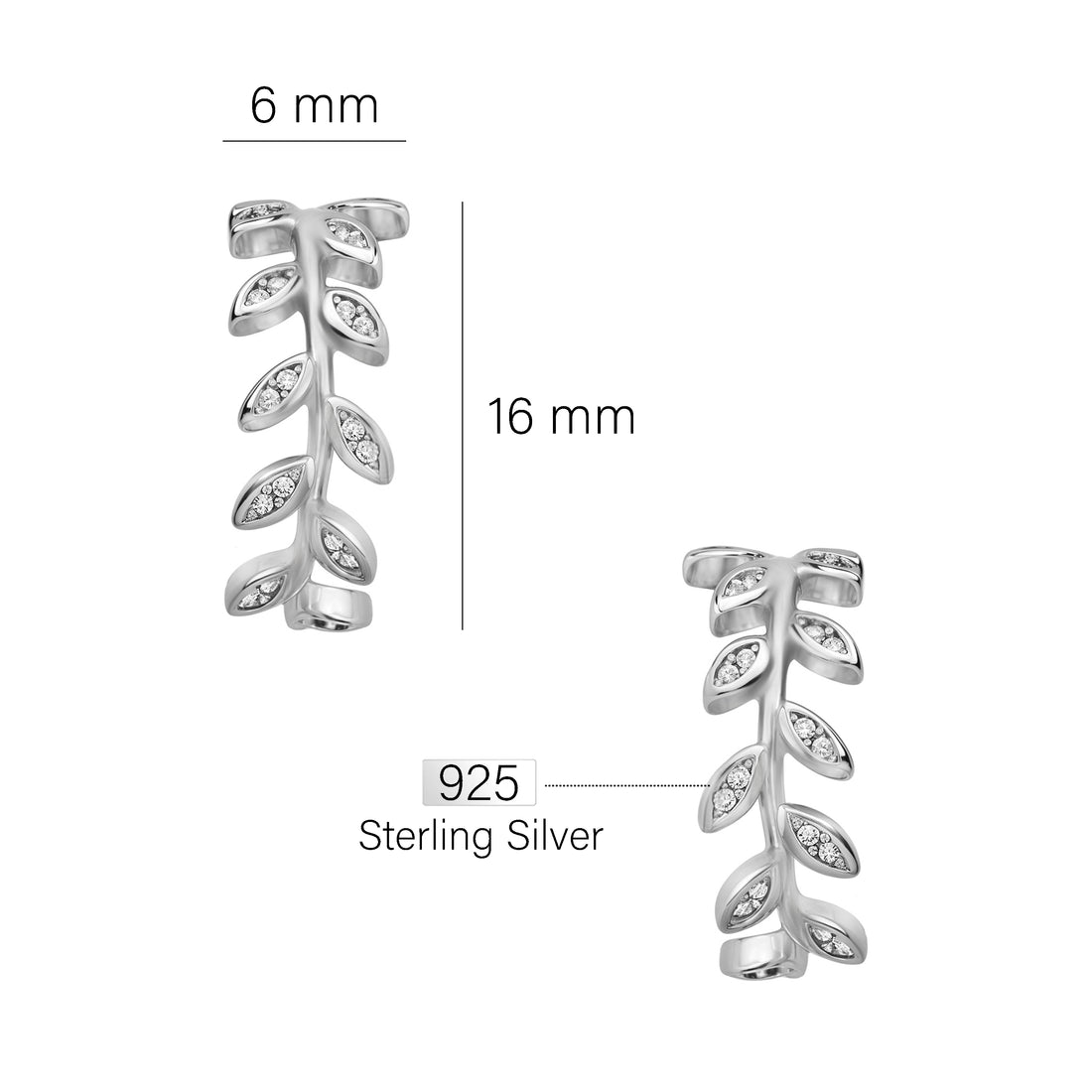 Blatt Steck Creolen in 925 Silber