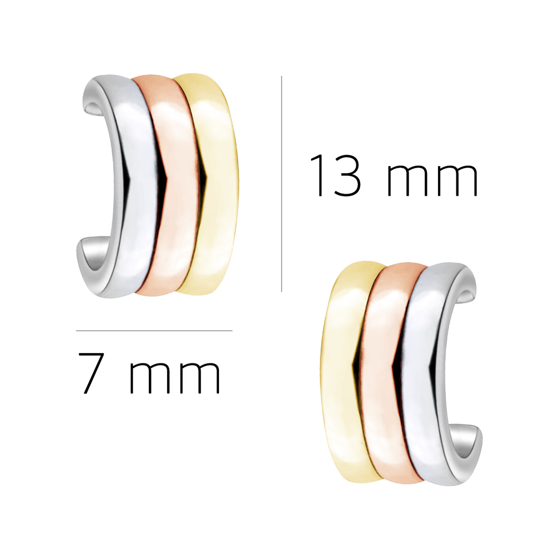 Tricolour Steck Creolen in 925 Silber
