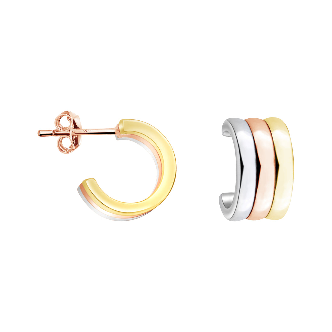 Tricolour Steck Creolen in 925 Silber