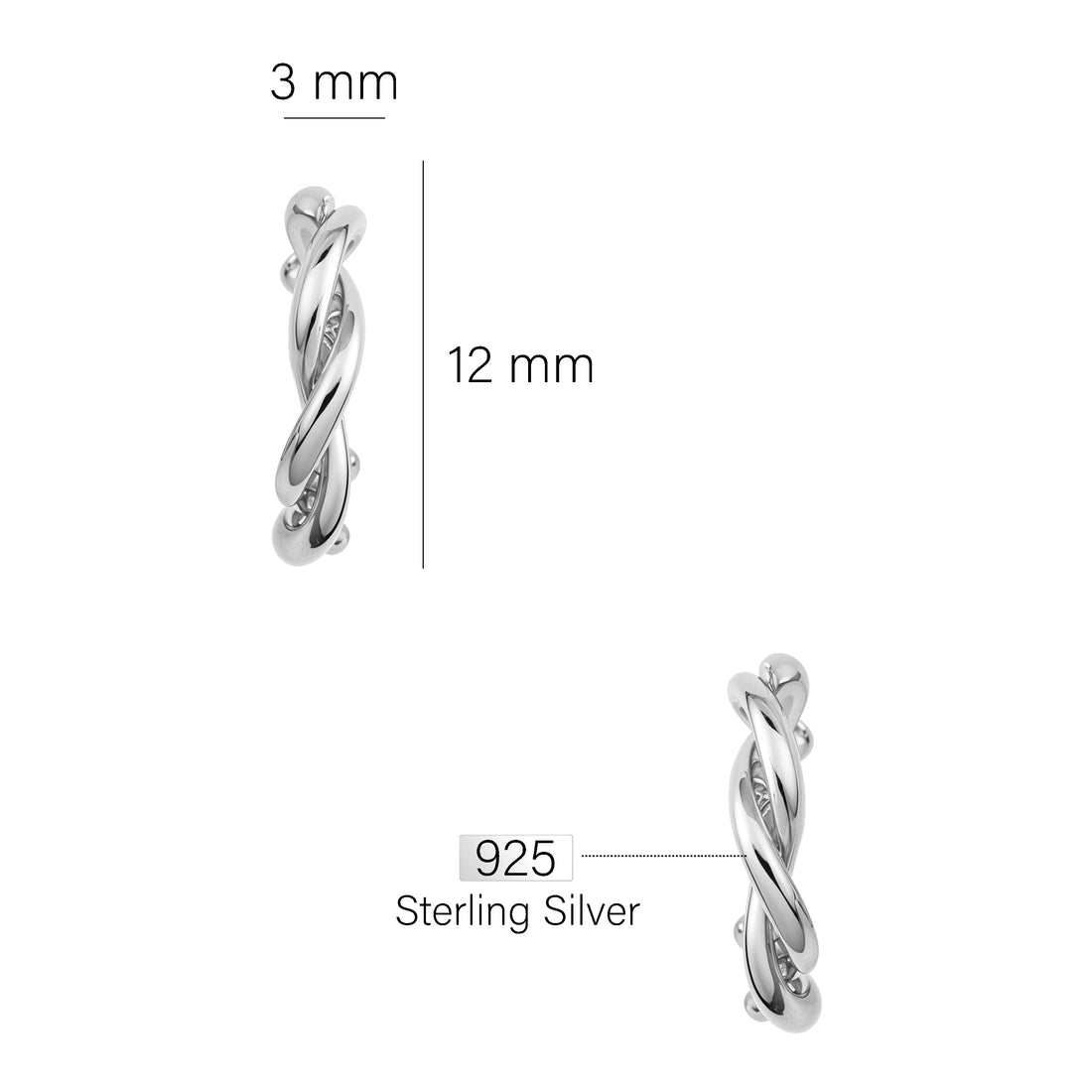Gebogen Steck Creolen in 925 Silber