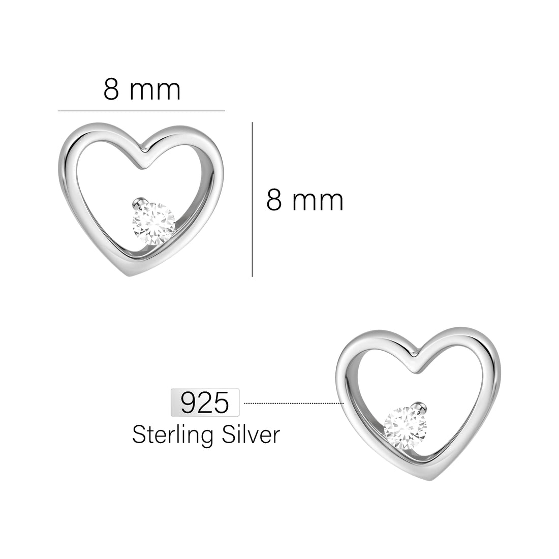 Herz Ohrstecker in 925 Silber